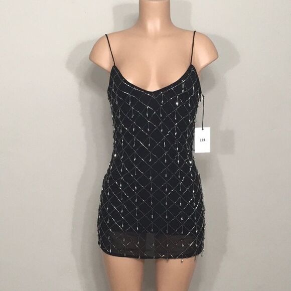 LPA spaghetti strap black dress with silver sequin - Picture 2 of 6